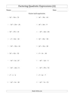 Factoring Quadratic Expressions with Positive or Negative 'a' Coefficients up to 5