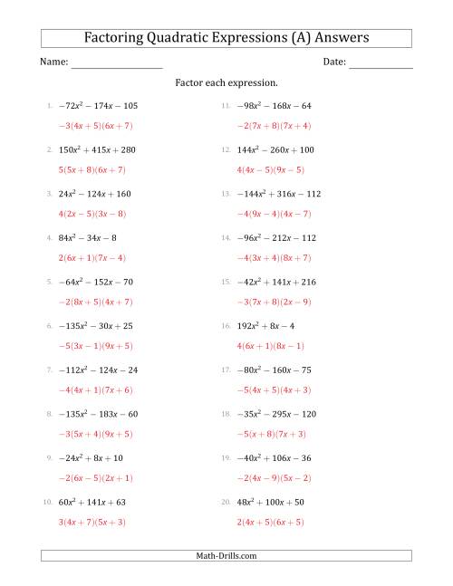 Factoring Quadratic Expressions Worksheet