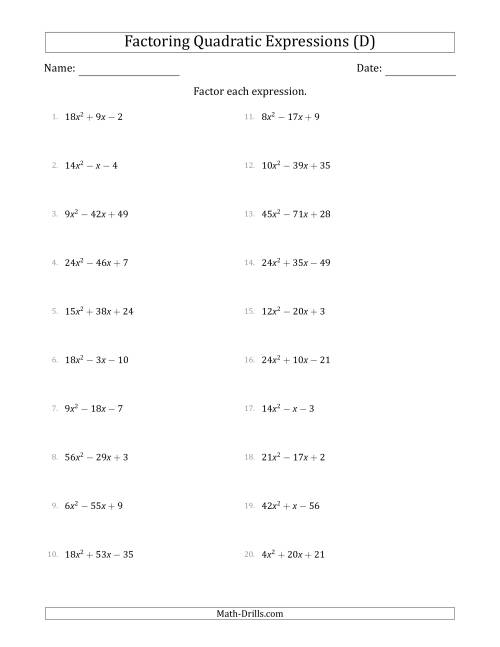 Factoring Quadratic Expressions With Positive a Coefficients Up To 81 D 