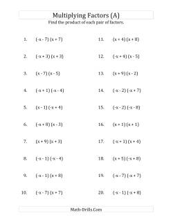 Multiplying Factors of Quadratic Expressions with x Coefficients of 1 and -1