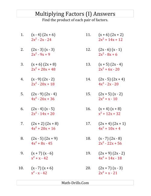 Multiplying Factors of Quadratic Expressions with x Coefficients of 1 ...