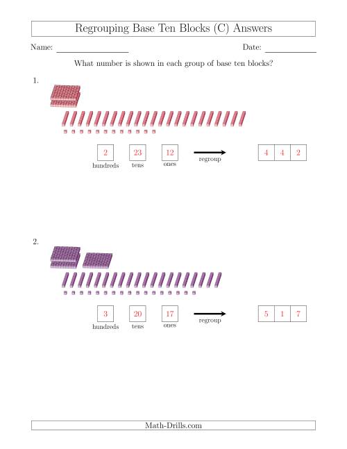 The Representing Numbers with Base Ten Blocks that Require Regrouping (No Thousands) (C) Math Worksheet Page 2