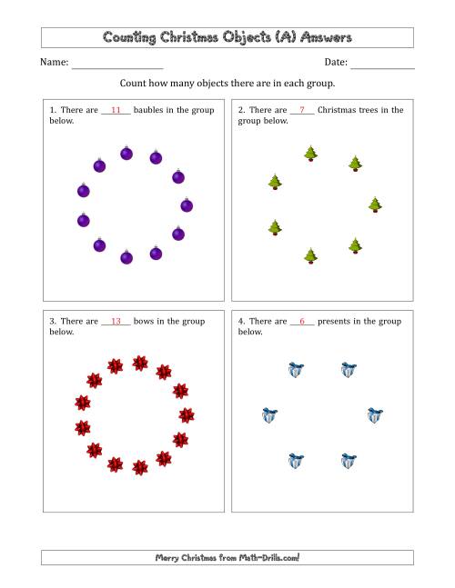 The Counting Christmas Objects in Circular Arrangements (A) Math Worksheet Page 2