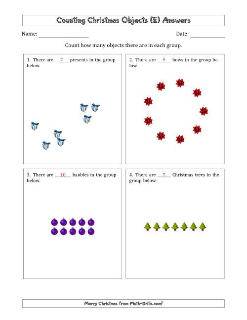 The Counting Christmas Objects in Various Arrangements (Easier Version) (E) Math Worksheet Page 2