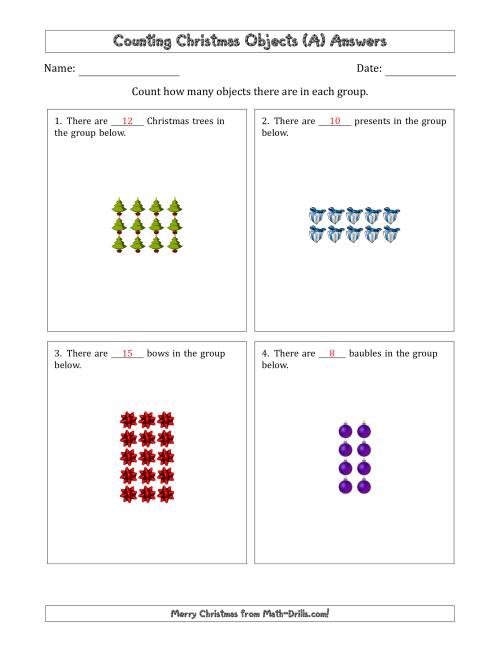 The Counting Christmas Objects in Rectangular Arrangements (Maximum Dimension 5) (A) Math Worksheet Page 2