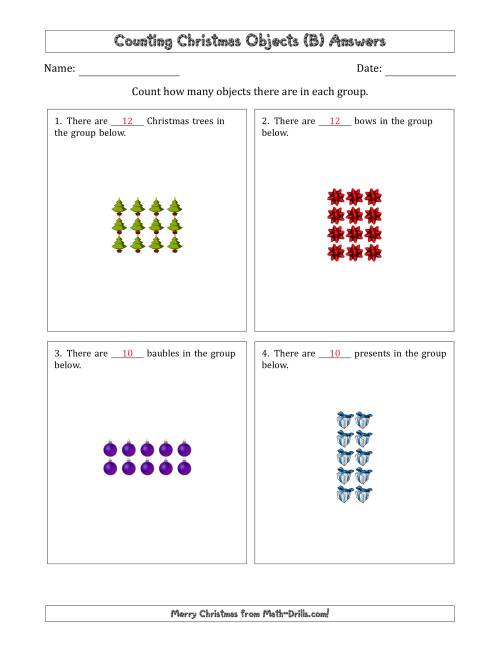The Counting Christmas Objects in Rectangular Arrangements (Maximum Dimension 5) (B) Math Worksheet Page 2