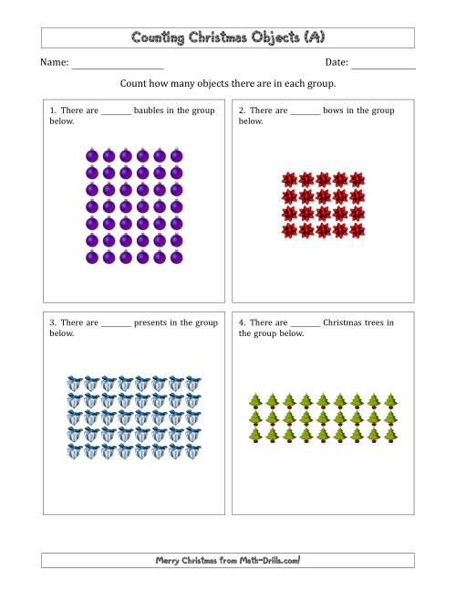 The Counting Christmas Objects in Rectangular Arrangements (Maximum Dimension 9) (A) Math Worksheet
