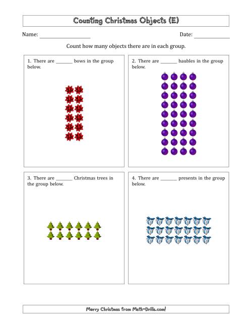 The Counting Christmas Objects in Rectangular Arrangements (Maximum Dimension 9) (E) Math Worksheet