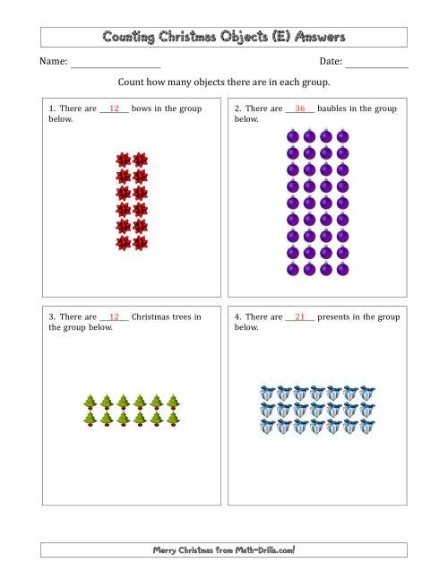 The Counting Christmas Objects in Rectangular Arrangements (Maximum Dimension 9) (E) Math Worksheet Page 2