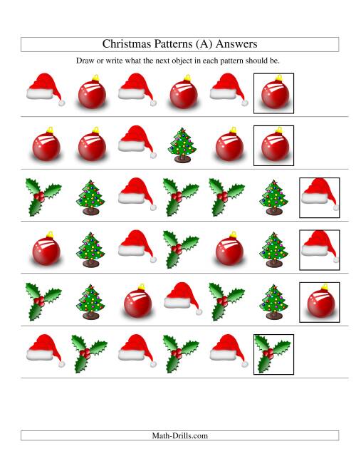 The One-Attribute (Shape) Christmas Picture Patterns Set 1 (A) Math Worksheet Page 2