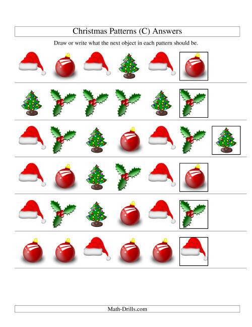 The One-Attribute (Shape) Christmas Picture Patterns Set 1 (C) Math Worksheet Page 2