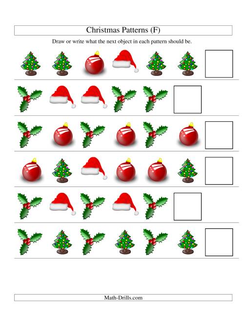 The One-Attribute (Shape) Christmas Picture Patterns Set 1 (F) Math Worksheet