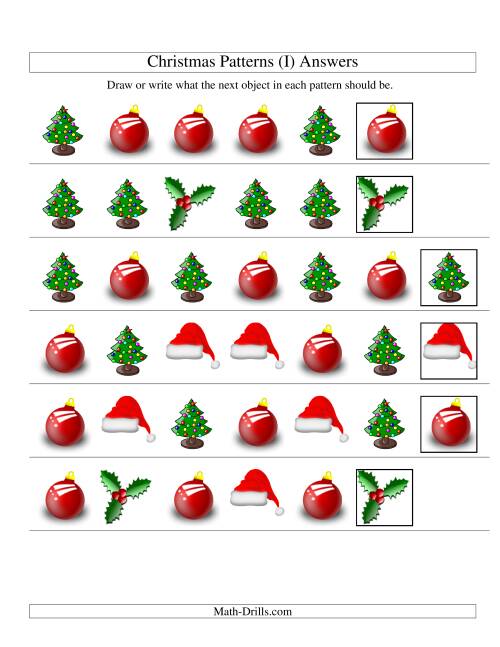 The One-Attribute (Shape) Christmas Picture Patterns Set 1 (I) Math Worksheet Page 2