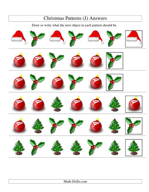 The One-Attribute (Shape) Christmas Picture Patterns Set 1 (J) Math Worksheet Page 2