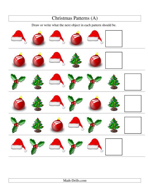 The One-Attribute (Shape) Christmas Picture Patterns Set 1 (All) Math Worksheet