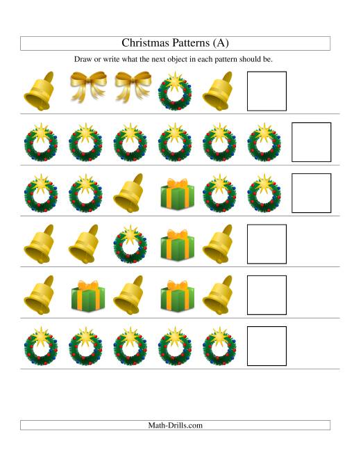 The One-Attribute (Shape) Christmas Picture Patterns Set 2 (A) Math Worksheet