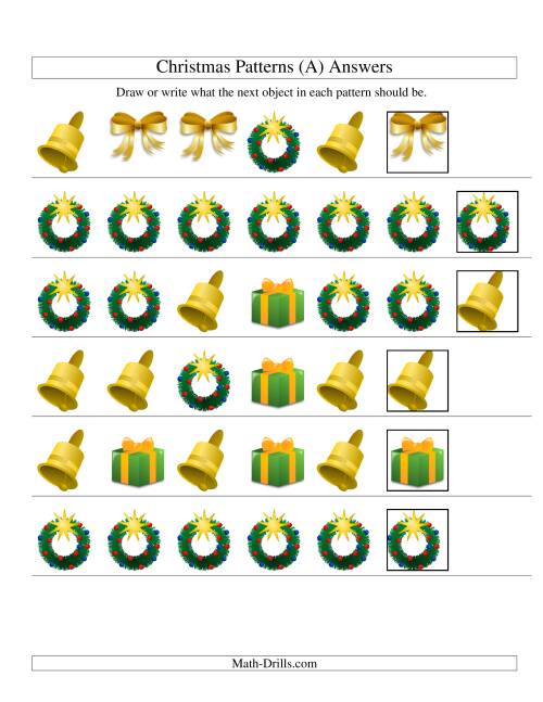 The One-Attribute (Shape) Christmas Picture Patterns Set 2 (A) Math Worksheet Page 2