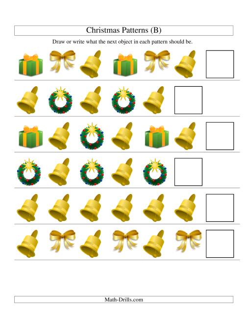 The One-Attribute (Shape) Christmas Picture Patterns Set 2 (B) Math Worksheet