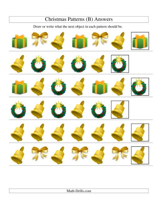 The One-Attribute (Shape) Christmas Picture Patterns Set 2 (B) Math Worksheet Page 2