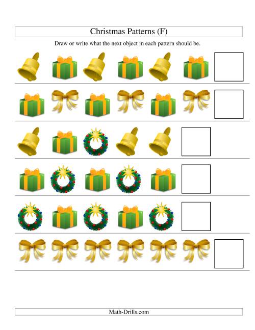 The One-Attribute (Shape) Christmas Picture Patterns Set 2 (F) Math Worksheet
