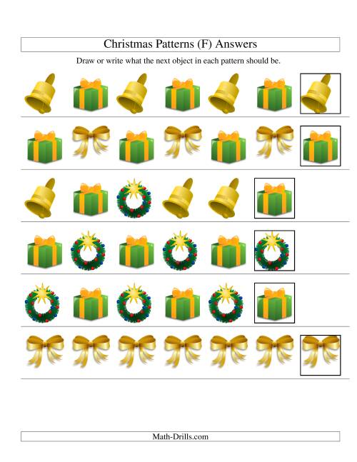 The One-Attribute (Shape) Christmas Picture Patterns Set 2 (F) Math Worksheet Page 2