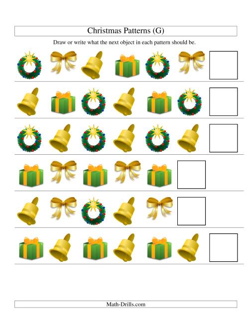 The One-Attribute (Shape) Christmas Picture Patterns Set 2 (G) Math Worksheet