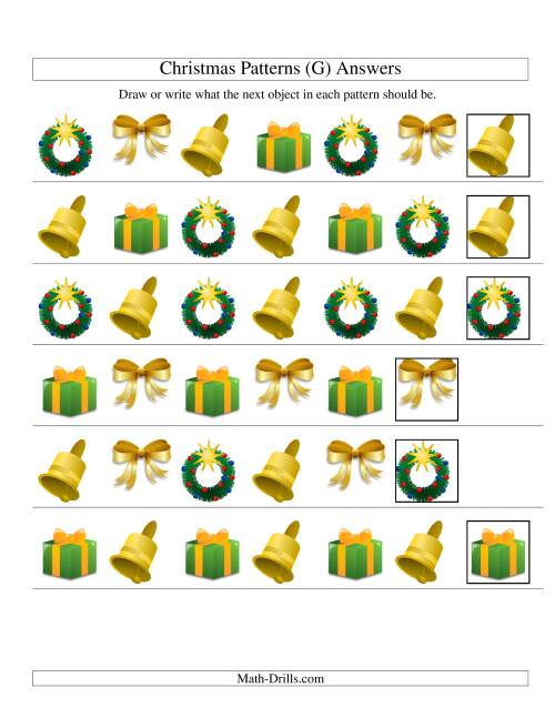The One-Attribute (Shape) Christmas Picture Patterns Set 2 (G) Math Worksheet Page 2
