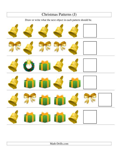 The One-Attribute (Shape) Christmas Picture Patterns Set 2 (J) Math Worksheet
