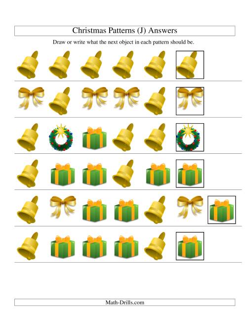 The One-Attribute (Shape) Christmas Picture Patterns Set 2 (J) Math Worksheet Page 2