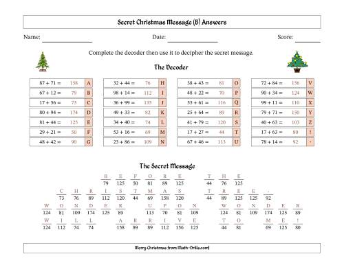 The Christmas Tree Secret Message Two-Digit Addition Math Worksheet Page 2