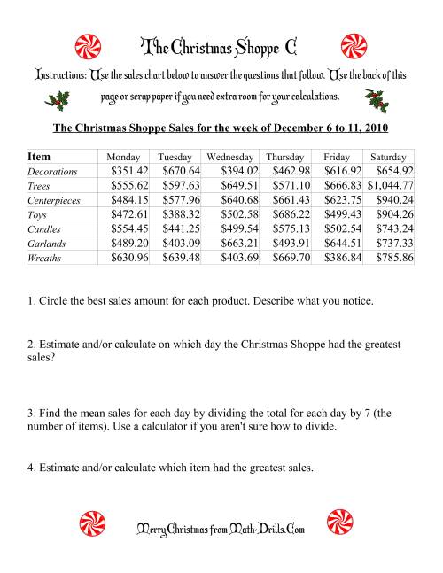 The The Christmas Shoppe (Numbers under $1000) (C) Math Worksheet