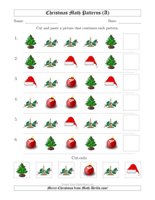 The Christmas Picture Patterns with Shape Attribute Only (A) Math Worksheet