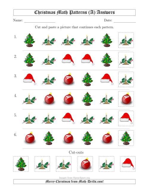 The Christmas Picture Patterns with Shape Attribute Only (A) Math Worksheet Page 2