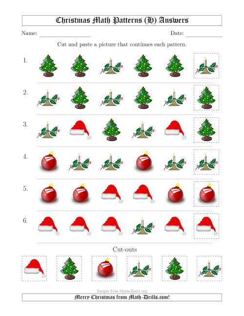 The Christmas Picture Patterns with Shape Attribute Only (H) Math Worksheet Page 2