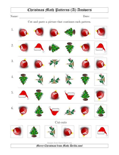 The Christmas Picture Patterns with Shape and Rotation Attributes (A) Math Worksheet Page 2