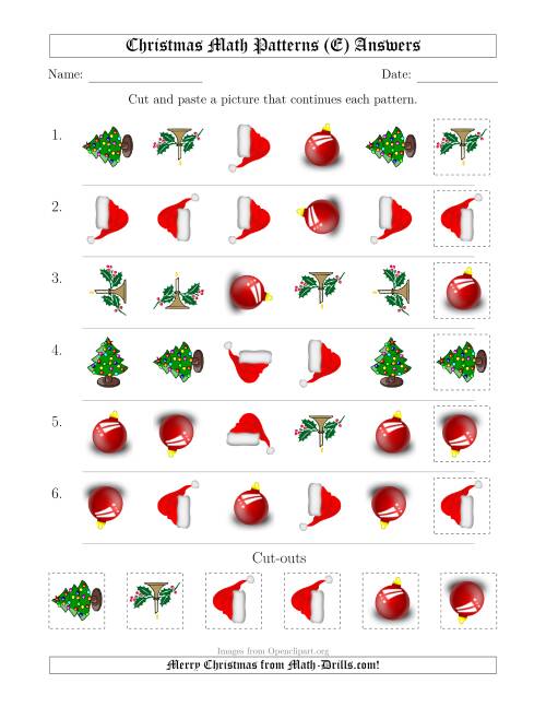 The Christmas Picture Patterns with Shape and Rotation Attributes (E) Math Worksheet Page 2
