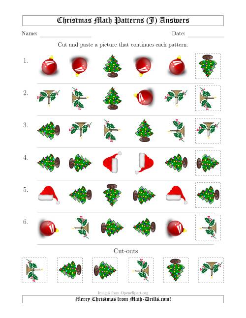 The Christmas Picture Patterns with Shape and Rotation Attributes (J) Math Worksheet Page 2
