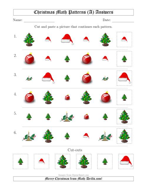 The Christmas Picture Patterns with Shape and Size Attributes (A) Math Worksheet Page 2