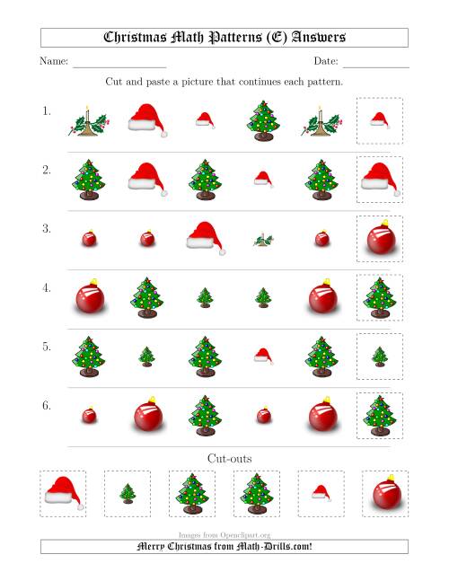 The Christmas Picture Patterns with Shape and Size Attributes (E) Math Worksheet Page 2