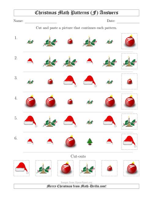 The Christmas Picture Patterns with Shape and Size Attributes (F) Math Worksheet Page 2