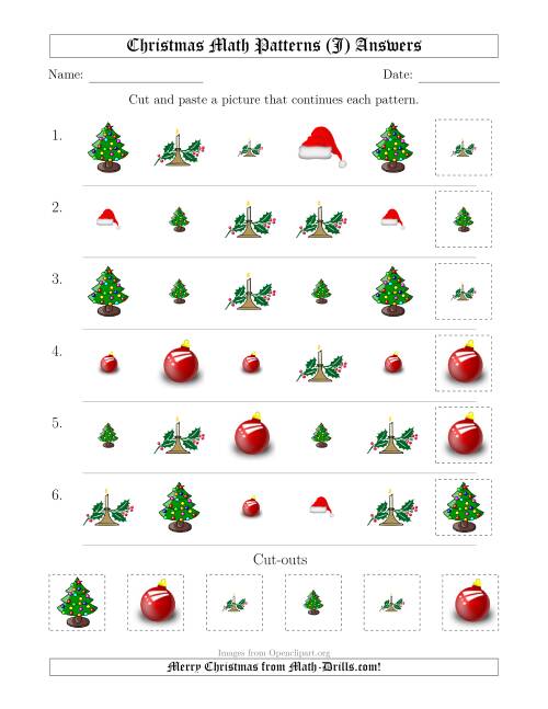 The Christmas Picture Patterns with Shape and Size Attributes (J) Math Worksheet Page 2