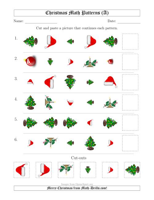 The Christmas Picture Patterns with Shape, Size and Rotation Attributes (A) Math Worksheet