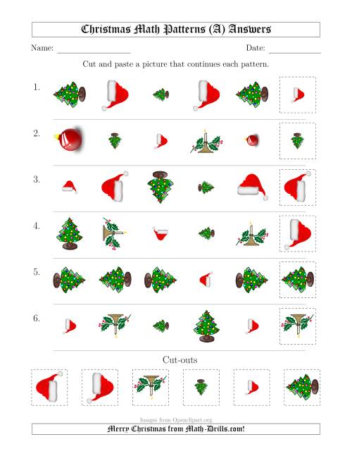 The Christmas Picture Patterns with Shape, Size and Rotation Attributes (A) Math Worksheet Page 2