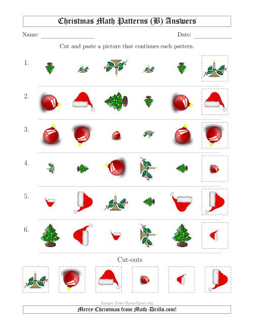 The Christmas Picture Patterns with Shape, Size and Rotation Attributes (B) Math Worksheet Page 2