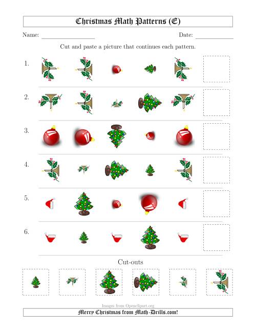 The Christmas Picture Patterns with Shape, Size and Rotation Attributes (E) Math Worksheet