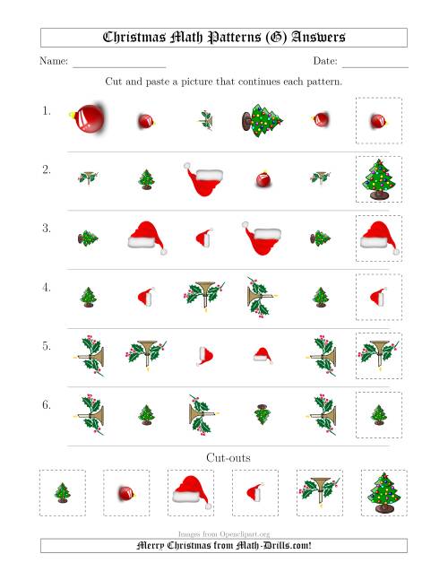 The Christmas Picture Patterns with Shape, Size and Rotation Attributes (G) Math Worksheet Page 2