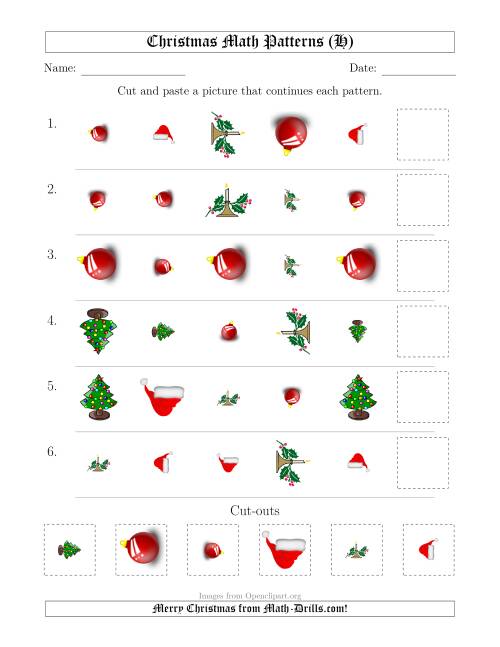 The Christmas Picture Patterns with Shape, Size and Rotation Attributes (H) Math Worksheet