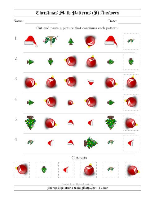 The Christmas Picture Patterns with Shape, Size and Rotation Attributes (J) Math Worksheet Page 2
