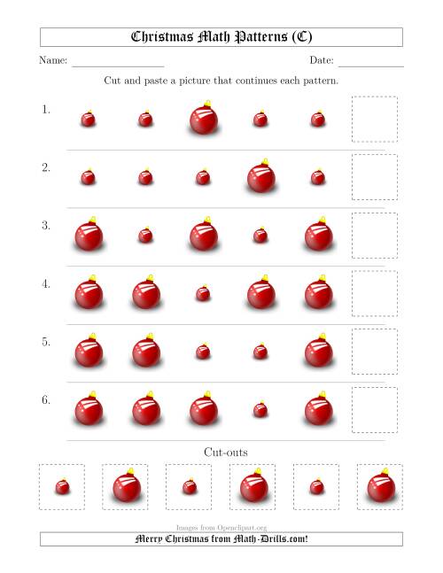 The Christmas Picture Patterns with Size Attribute Only (C) Math Worksheet