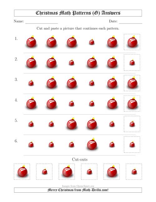 The Christmas Picture Patterns with Size Attribute Only (G) Math Worksheet Page 2